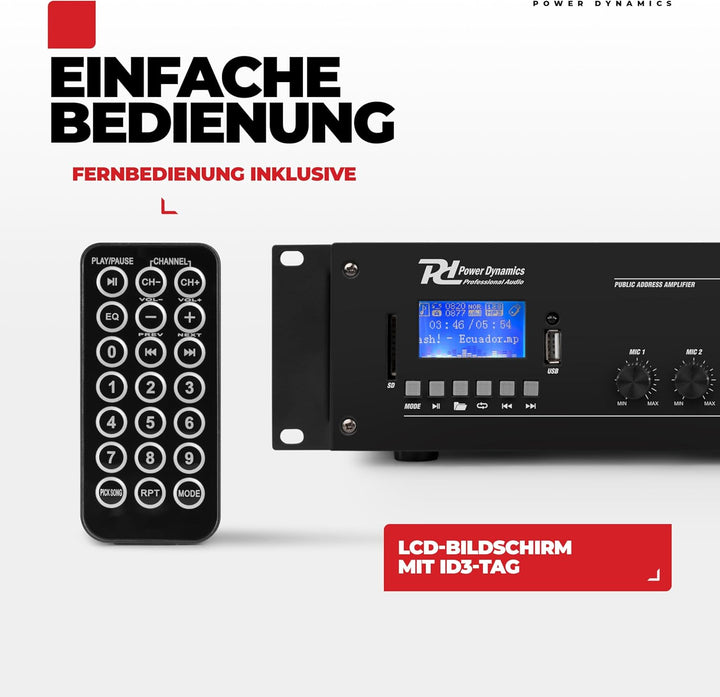 Power Dynamics PRM240-100 Volt-Verstärker für Lautsprecher- oder Musikanlagen mit u. a. Bluetoot und