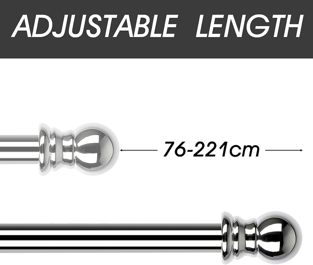 HARRMS Gardinenstange Ausziehbar, 76-221cm, Gardienenstangenset Silber 1 läufig, Verstellbare Vorhan