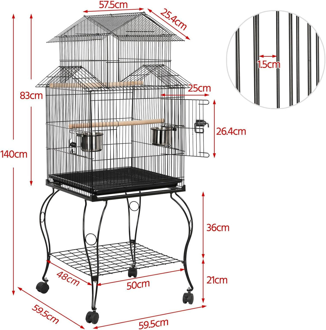 Yaheetech Vogelkäfig, Käfig, Vogelvoliere, Voliere mit Ständer für Grosssittiche und Papageien ca. 5