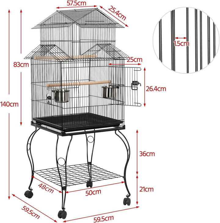 Yaheetech Vogelkäfig, Käfig, Vogelvoliere, Voliere mit Ständer für Grosssittiche und Papageien ca. 5