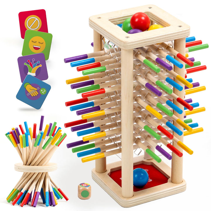 Nene Toys BALLFALL, Montessori Spielzeug ab 3 Jahren – Holzspiel für Kinder – Lernspiel mit Stäbchen