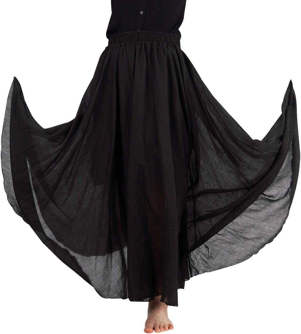 FEOYA Baumwolle Leinen Maxirock Boho Sommer Rock Double Layer Elastische Taille Faltenrock Frauen Ei
