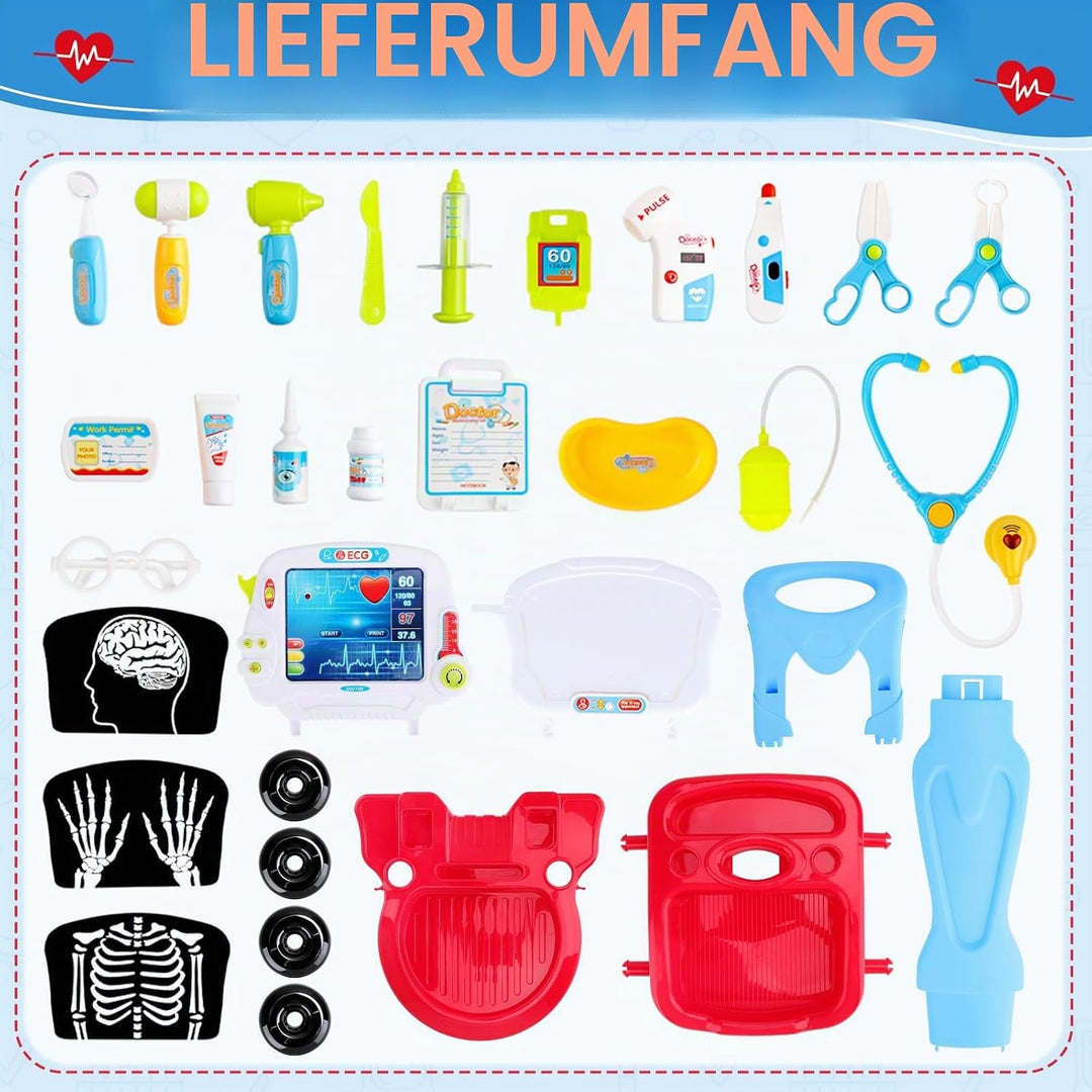 deAO Toys Little Doctor tragbares Krankenhaus-Spielset für Kinder, für Rollenspiele, mit