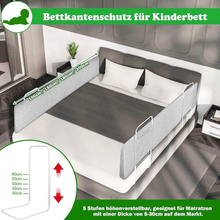 SUBTLETY Bettgitter Baby Rausfallschutz Bett 150cm Bettschutzgitter für Kinder 5-Loch Höhenverstellb