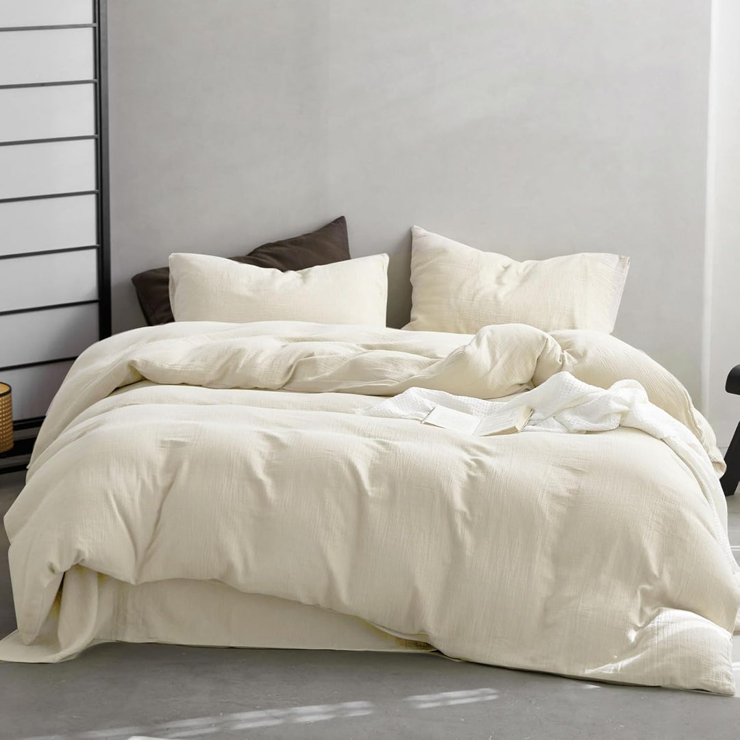 KEAYOO Musselin Bettwäsche 135x200 cm Beige mit einem Kissenbezug 80x80 cm aus 100% Baumwolle - Trau