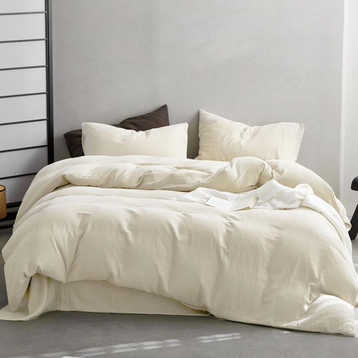 KEAYOO Musselin Bettwäsche 135x200 cm Beige mit einem Kissenbezug 80x80 cm aus 100% Baumwolle - Trau