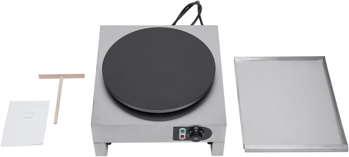 Crepes Maker, 3000W Professional Crepesgerät mit Holzverteiler, Elektro Crepeseisen aus Edelstahl mi