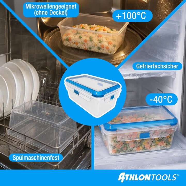 ATHLON TOOLS 4x 3L Frischhaltedosen-Set - 100% luftdicht und auslaufsicher -40 bis +100 Grad - für a