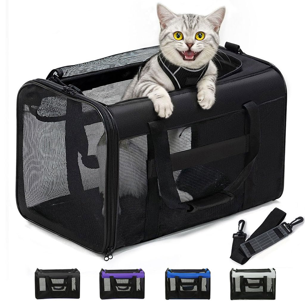 Conlun Katzentransportbox,Weiche Katzentransporttasche mit 4-seitigem Netz, Flugzeugtaugliche Katzen