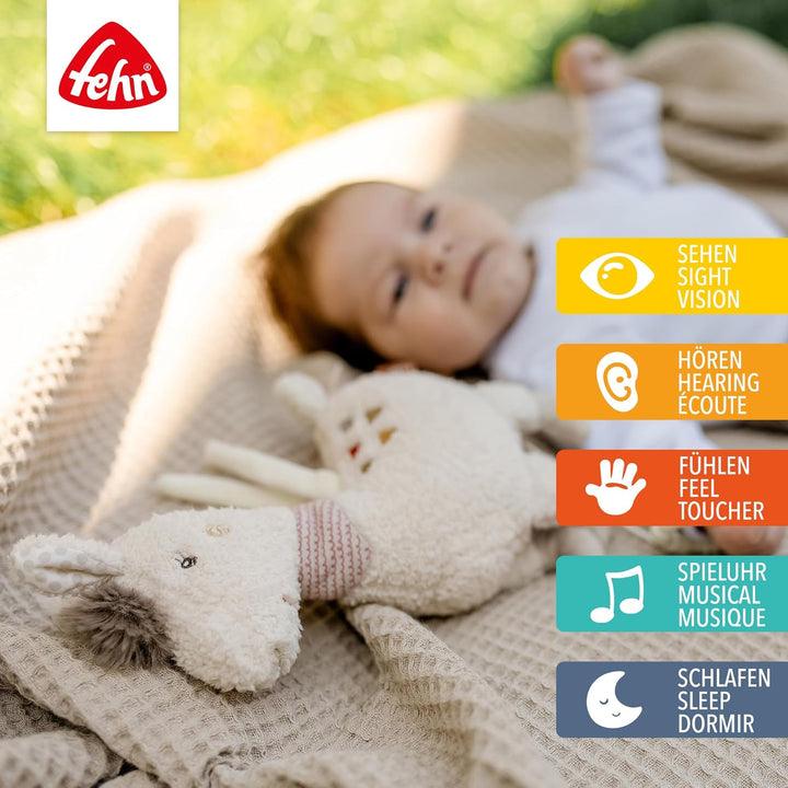 Fehn Spieluhr Baby Einschlafhilfe Lama - Spieluhr mit herausnehmbarem Spielwerk zum Aufhängen - Schl