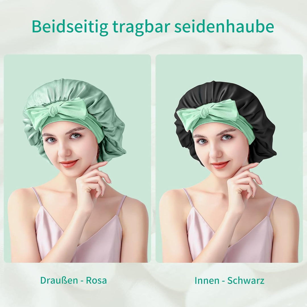 Seidenhaube zum Schlafen, Schlafhaube Seide aus 100% Maulbeerseide, 22 Momme Bonnet Seide Doppellagi