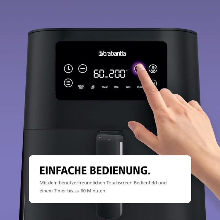 Brabantia Airfryer XXL, 5,7 Liter, 1700 Watt, 80–200°C, für 5 Personen, 6 Kochprogramme, Digitaler T