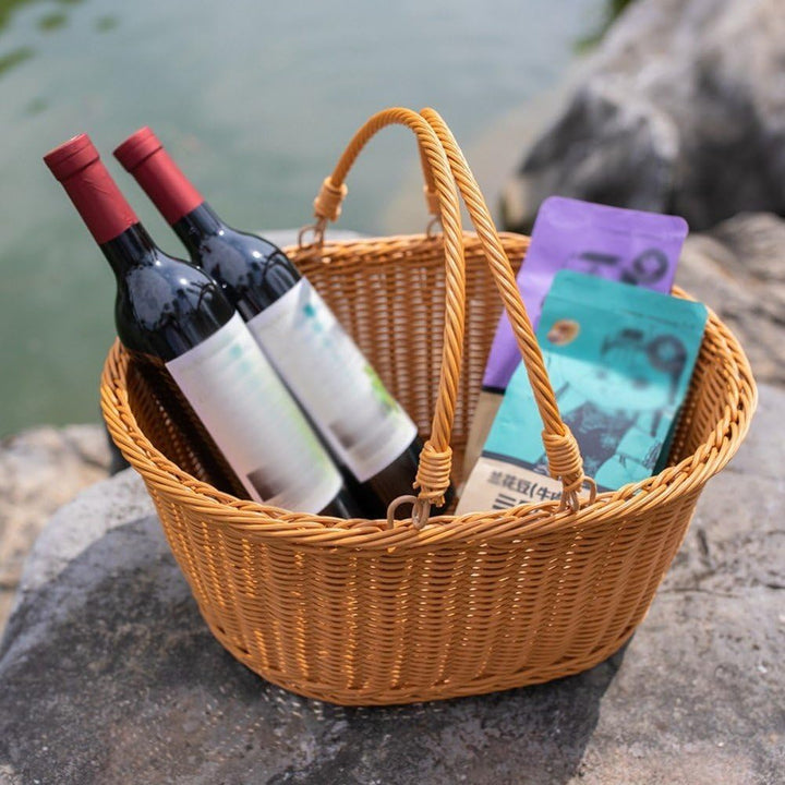 Picknickkorb Griff, Rattan-aufbewahrungskorb, Einkaufskorb, Gewebt, Leerer Picknick-aufbewahrungskor