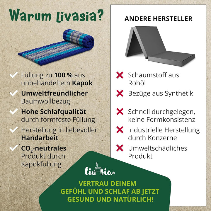 livasia Rollmatte Rollmatratze L-200x110x4,5cm, Gästebett Gästematratze 1 Person, Reisebett Kofferra