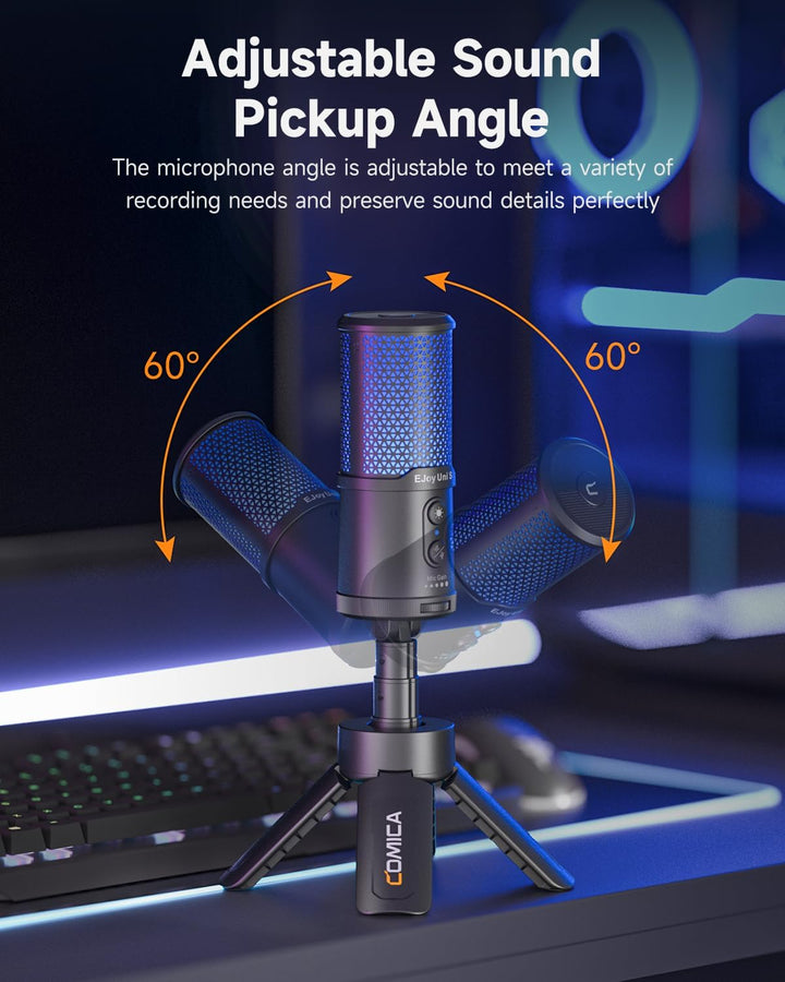 COMICA Ejoy Uni S USB Gaming Mikrofon mit RGB, 48kHz/24Bit, Noise Cancellation Kardioid-Kondensator