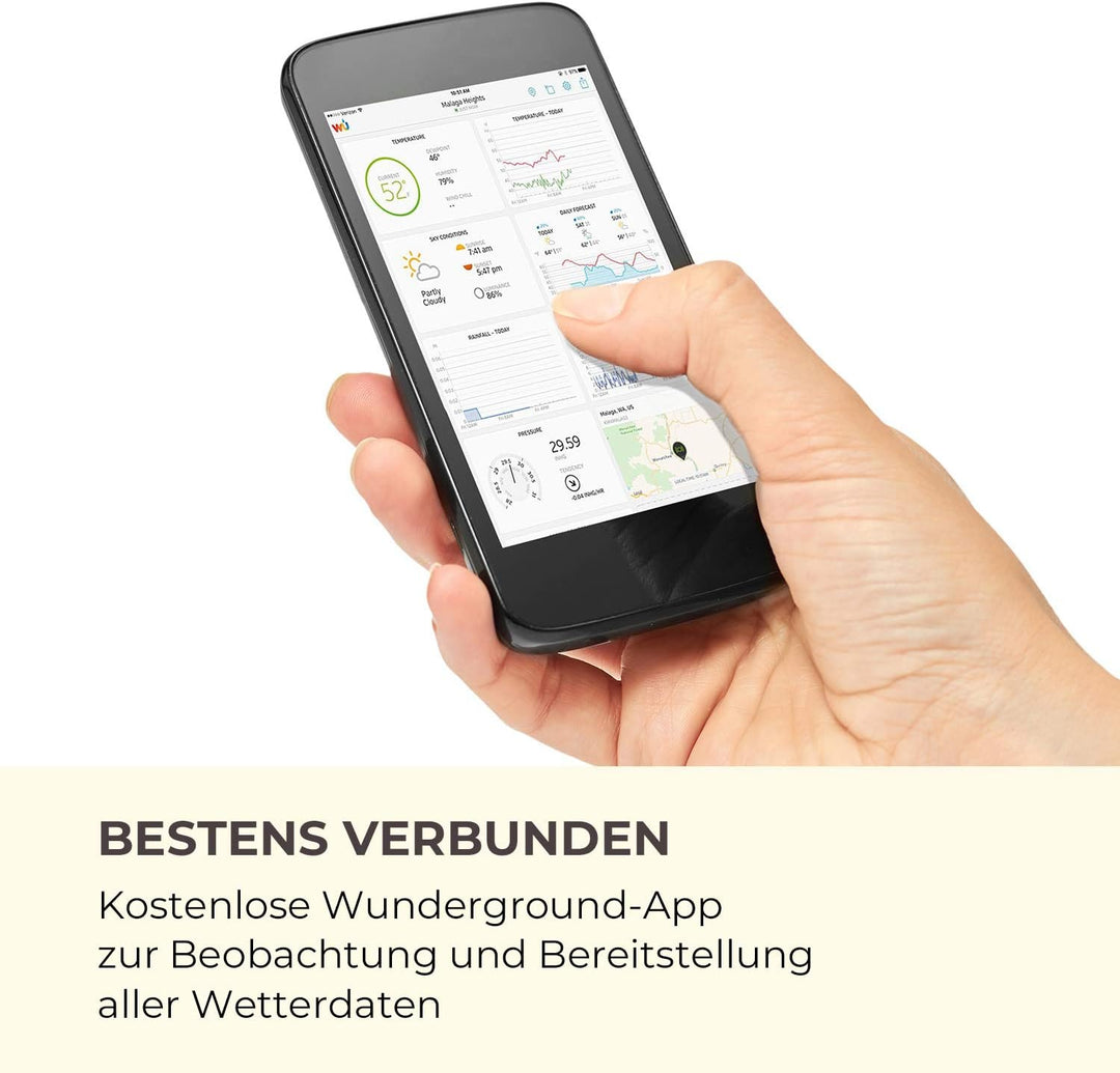 Waldbeck Huygens - 6-in-1 Profi-Wetterstation, 6 Messungen auf einen Blick, Wetterwarnungen, Live-We