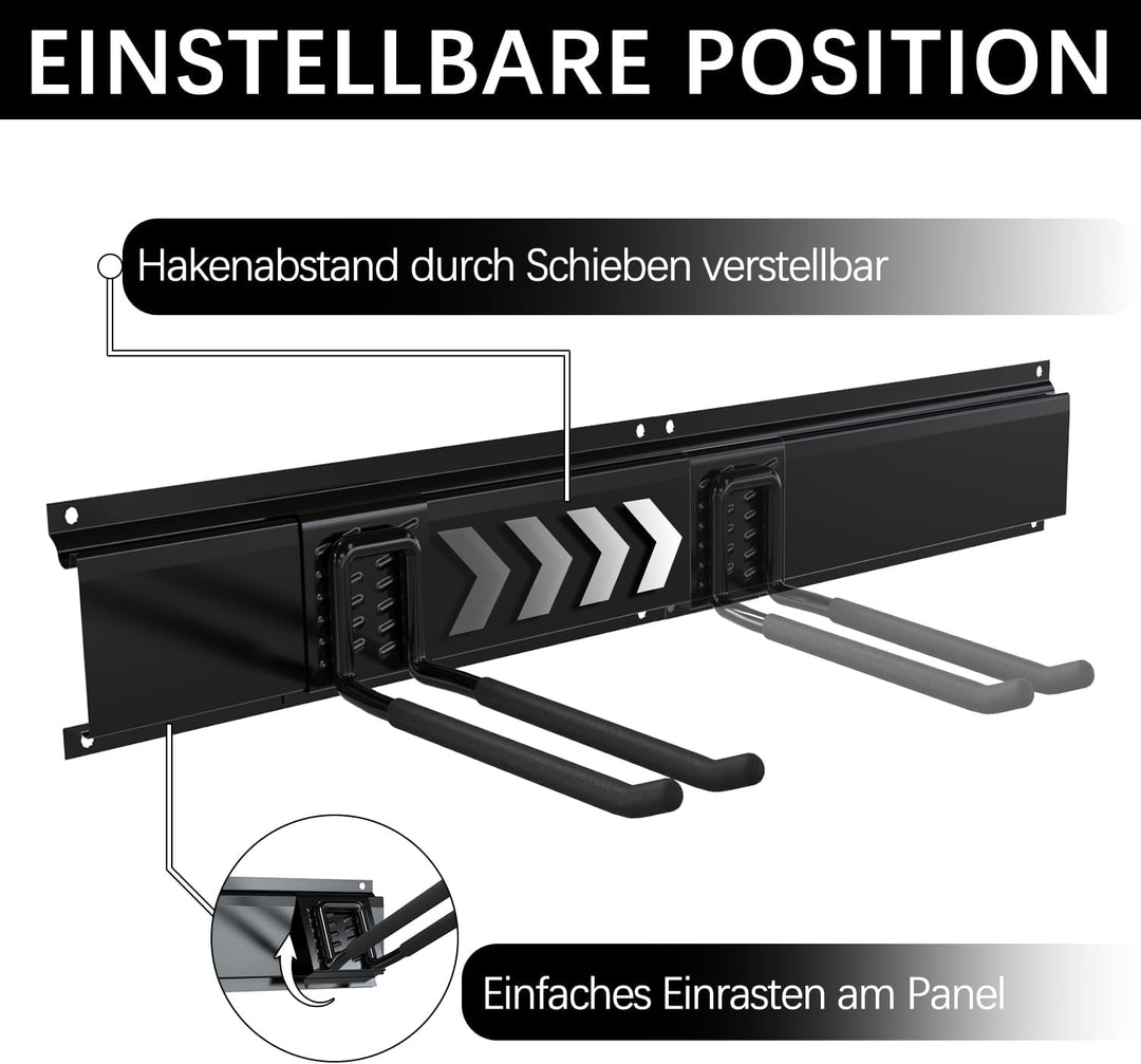 3-H Garage Aufbewahrung,120 cm Einstellbar 10 Wandhalterung Wandhaken und 4 S Haken 4 Aufbewahrungsg