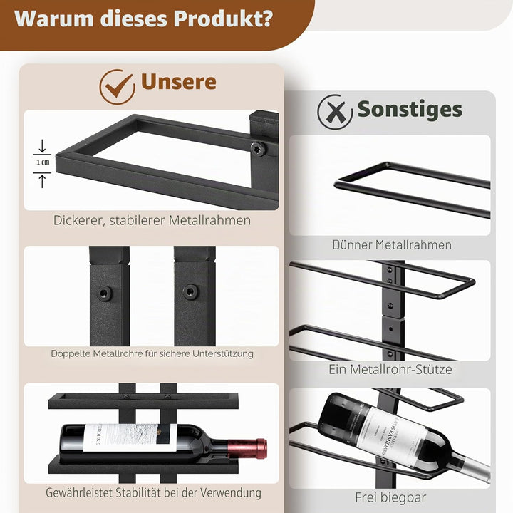 Hoctieon Weinregal Wand, Flaschenregal mit 8 Ebenen, Holz Weinregal Hängend Weinflaschenregale Schwa