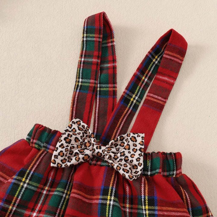Baby Mädchen Weihnachtskleidung Langarm Strampler Hosenträger Plaid Rock Set Neugeborenen Outfit 6-1