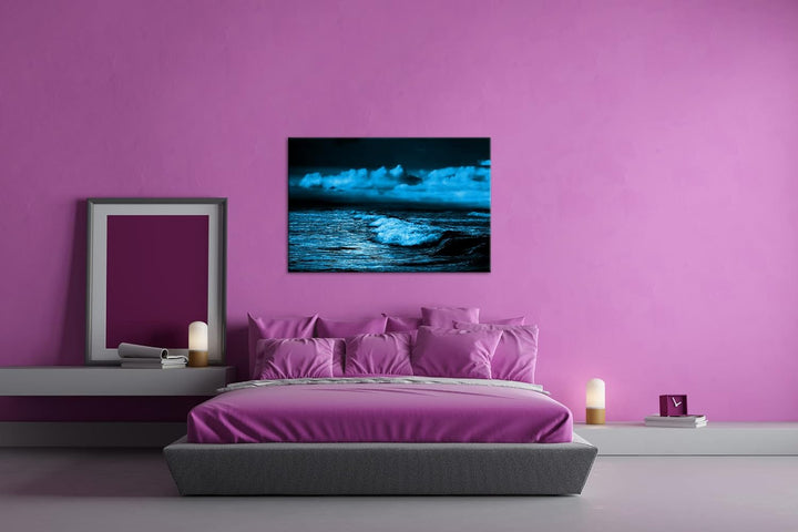 deyoli bezaubernde Küste bei Abenddämmerung Format 80x60 Effekt: Monocrome Blau als Leinwandbild, Mo