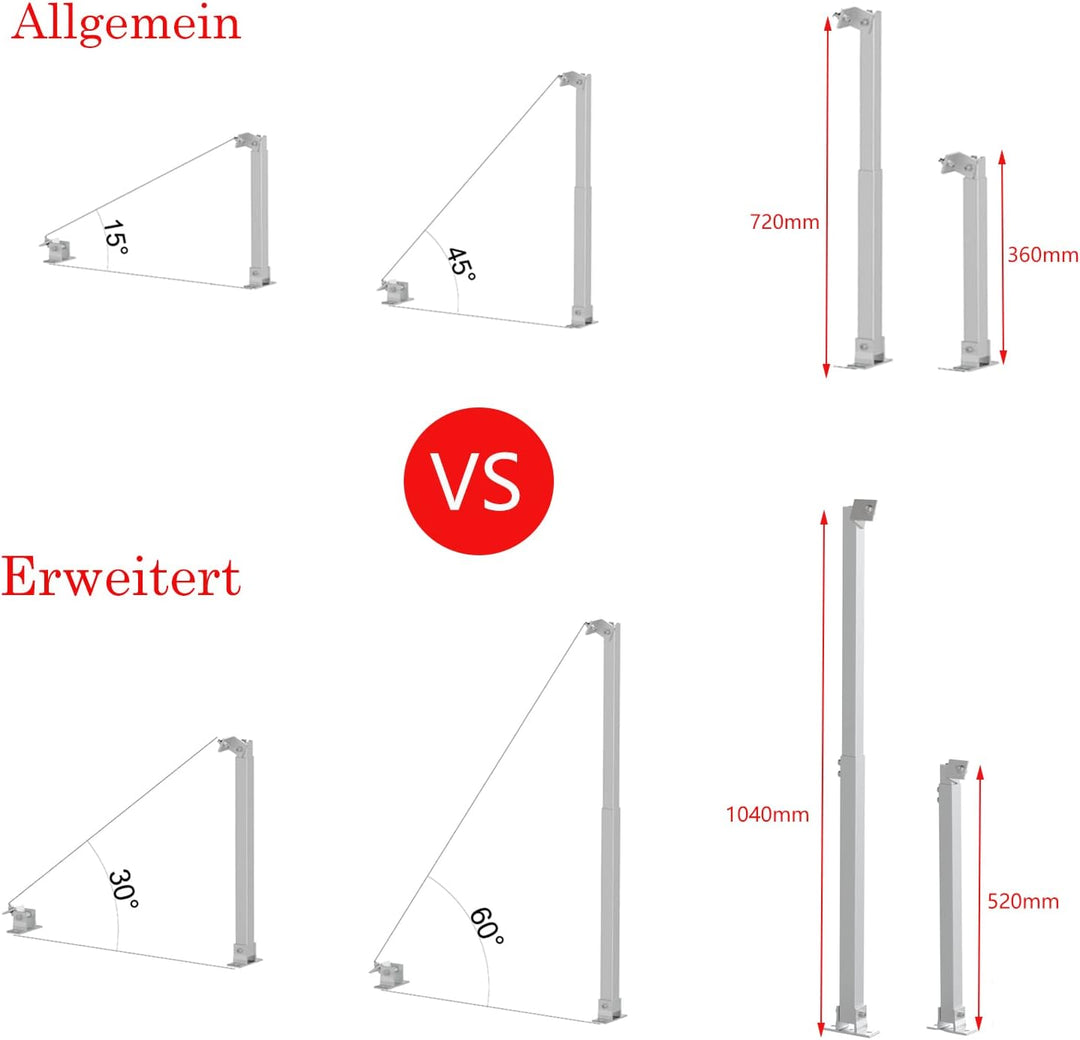 Solarmodule Montageset Aufständerung 0°-60° Verstellbare Neigungshalterungen, Solarmodul Halterung 5