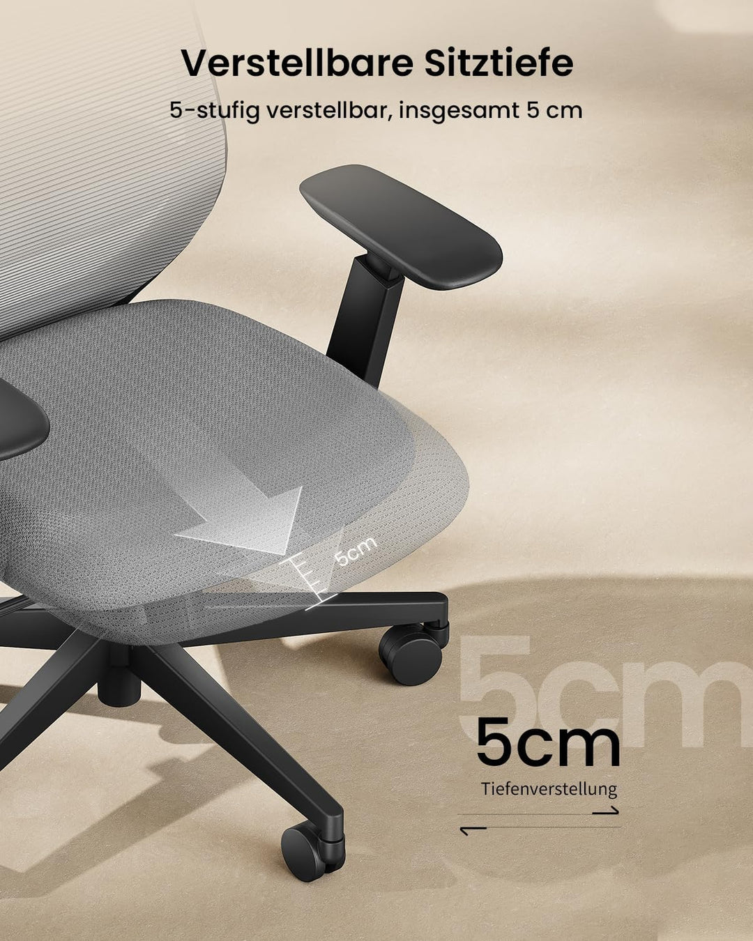 ProtoArc EC200 Bürostuhl Ergonomisch, Schreibtischstuhl mit Höhen- und Tiefenverstellbarer Lendenwir