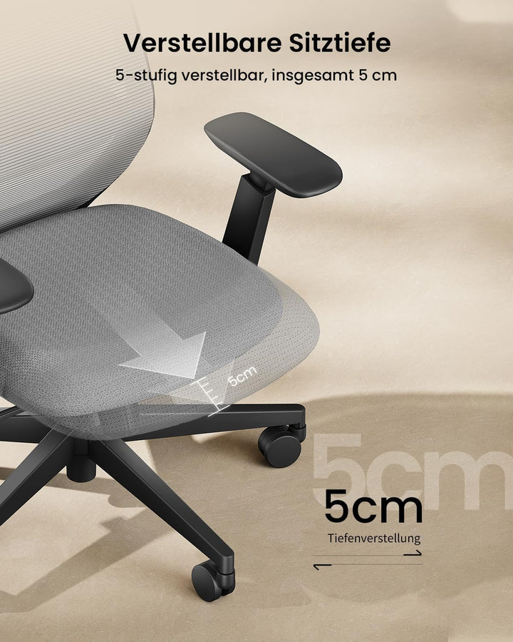 ProtoArc EC200 Bürostuhl Ergonomisch, Schreibtischstuhl mit Höhen- und Tiefenverstellbarer Lendenwir