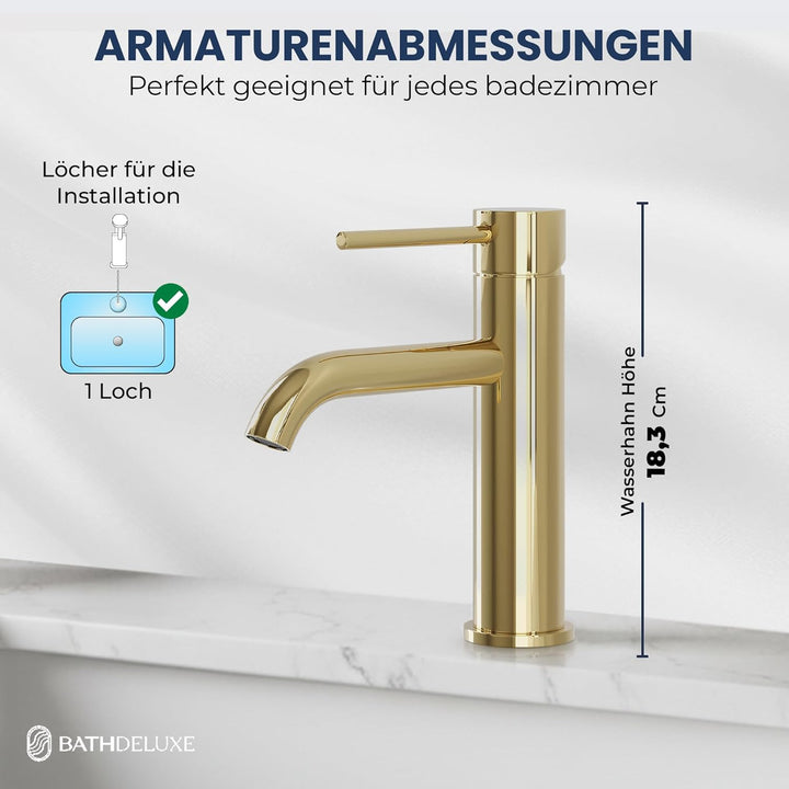 Søvang Wasserhahn Bad – Waschtischarmatur 18,3 cm, Waschbeckenarmatur Messing Glänzend, Anti-Fingerp