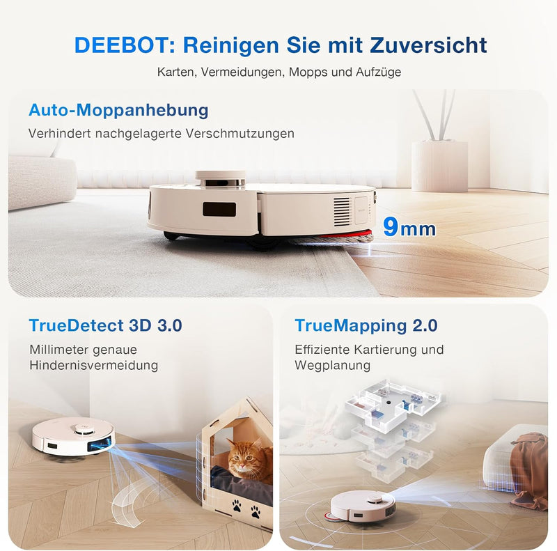 ECOVACS DEEBOT T30 PRO OMNI Roboter Staubsauger mit Mini-Station, mit TruEdge™ Mopping Technolgie, Z