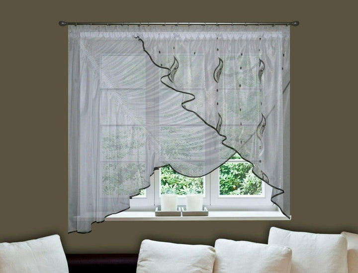 TOP Fertig-Gardine aus Voile NEU Top Design Set Schöne Küche-Gardine mit Kräuselband AG23 Modern