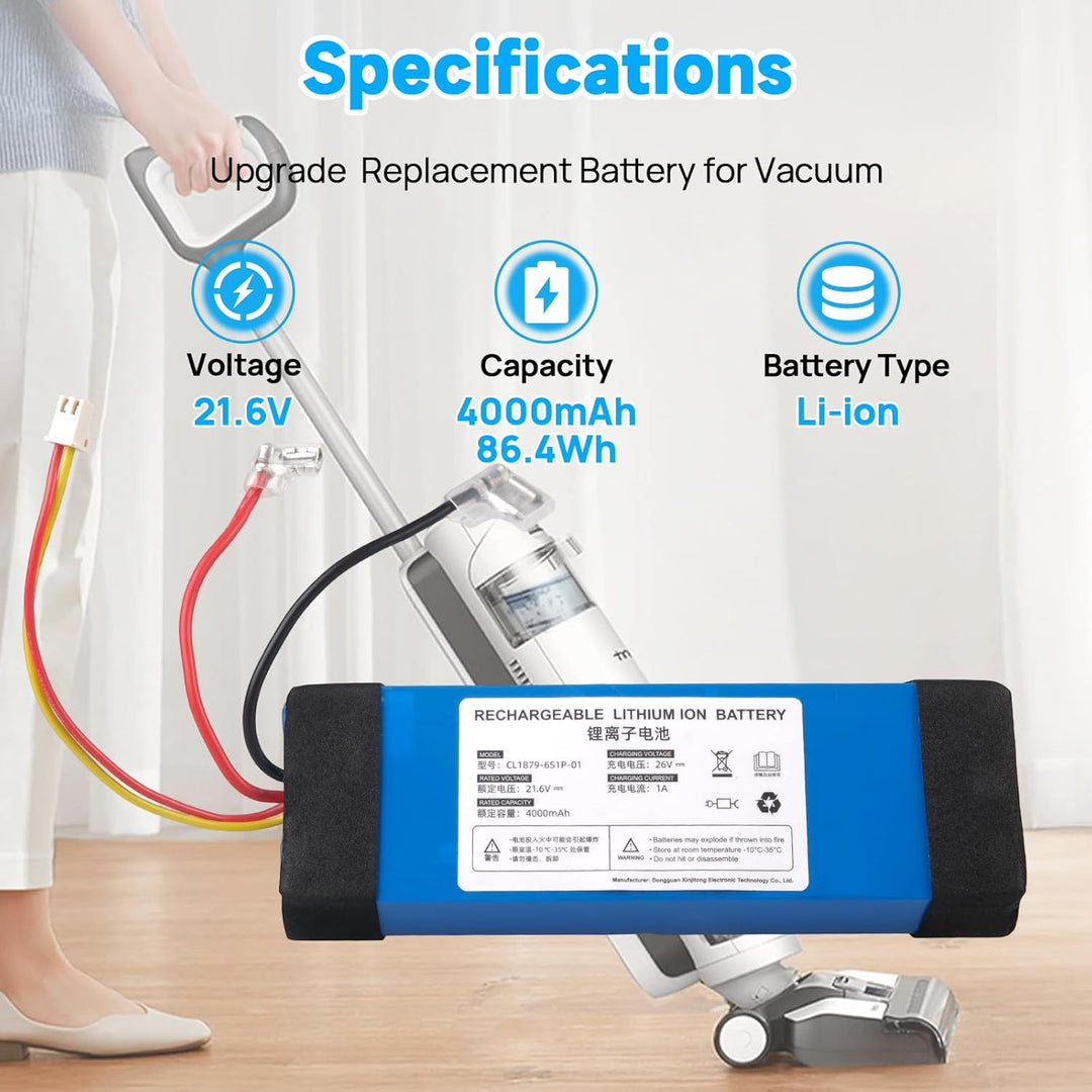 21,6 V 4000 mAh Ersatzakku Kompatibel mit Tineco iFloor 3, iFloor 3 Breeze Plus, Tineco S3, Floor On