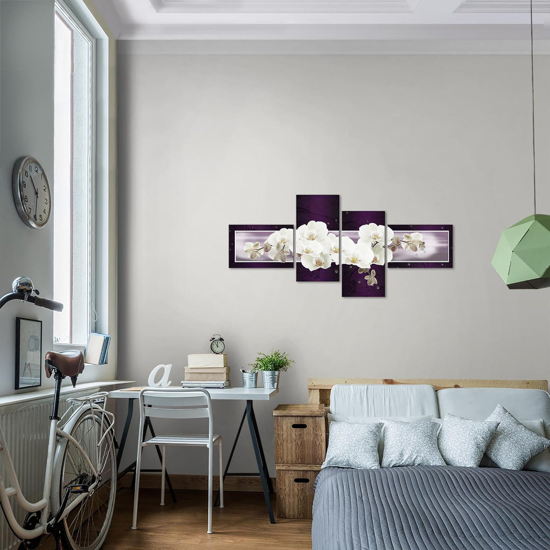 Runa Art Bild Modern Blumen Orchidee - Made in Germany - Wandbilder Abstrakt Violett Lila 4 Teilig 2
