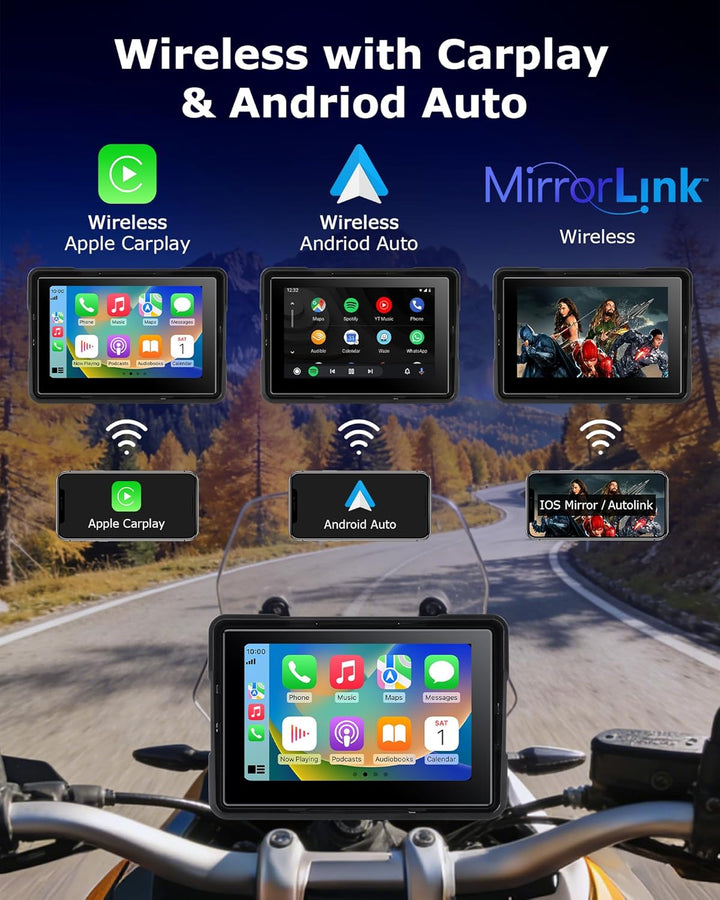 Jansite Motorrad Carplay Bildschirm Android Auto mit TPMS Reifendruckkontrollsystem, Motorrad Navi m