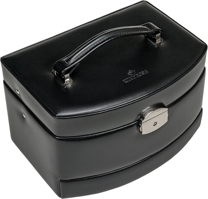 Windrose Automatik-Schmuckkoffer mit Reiseeinsatz/Merino Moda (schwarz-pink), Schwarz-pink