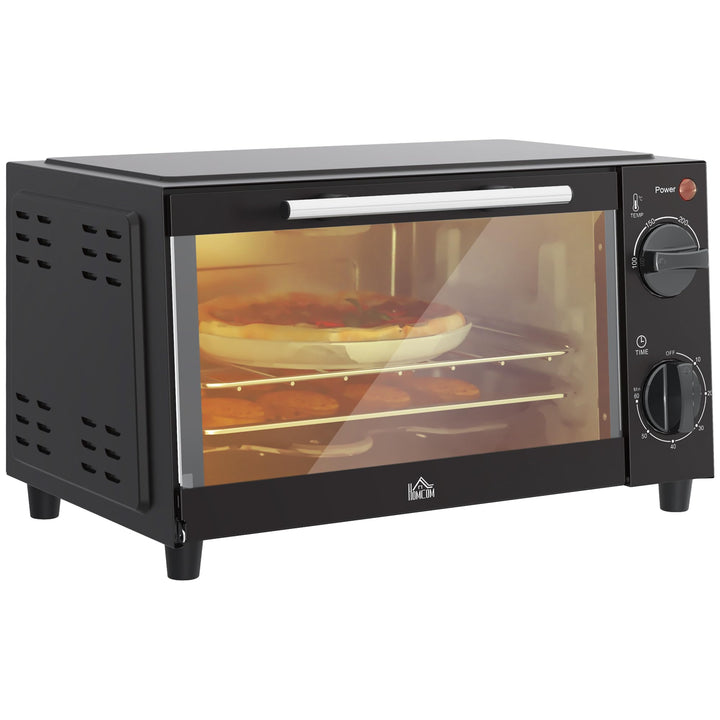 HOMCOM Mini Backofen 9 L 750W 100-230℃ 60 Min. Timer inkl. Backblech, Grillrost, Glas Fenster, Platz