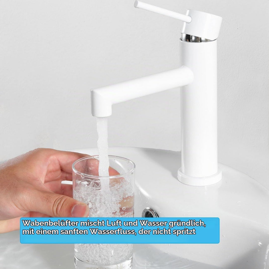 ONECE Waschtischarmatur Weiss, Wasserhahn Bad mit Auslaufhöhe 105 mm | Badarmatur Waschbecken mit Ab