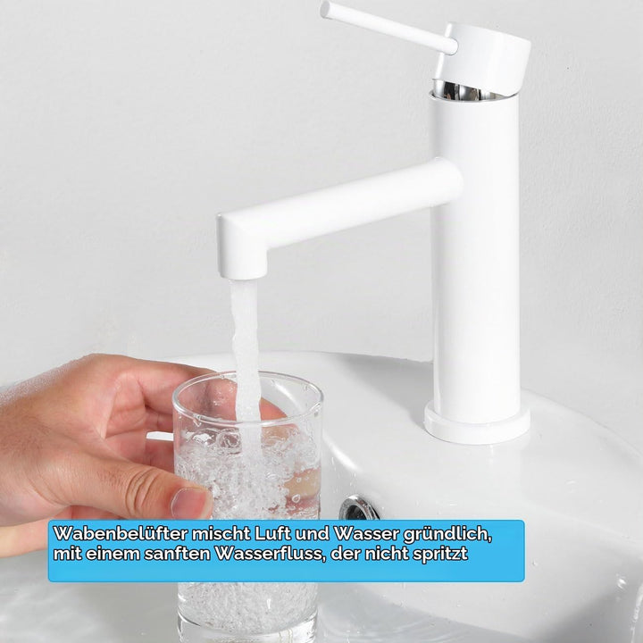 ONECE Waschtischarmatur Weiss, Wasserhahn Bad mit Auslaufhöhe 105 mm | Badarmatur Waschbecken mit Ab