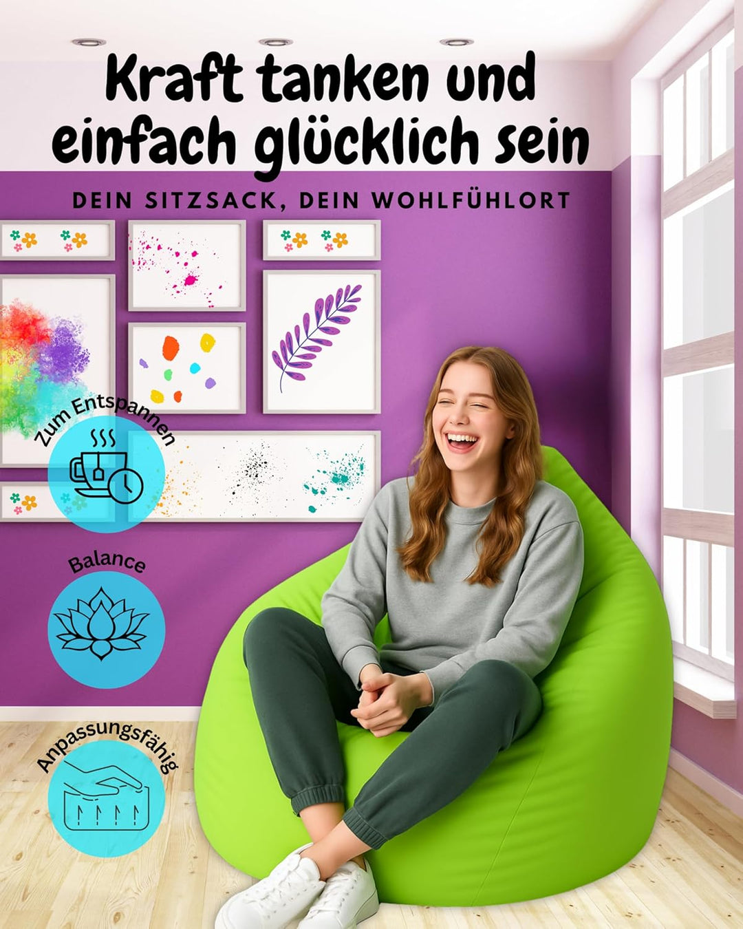 PATCH HOME Patchhome Sitzsack Tropfenform mit Reissverschluss Nachfüllbar - für In &amp; Outdoor - mit S