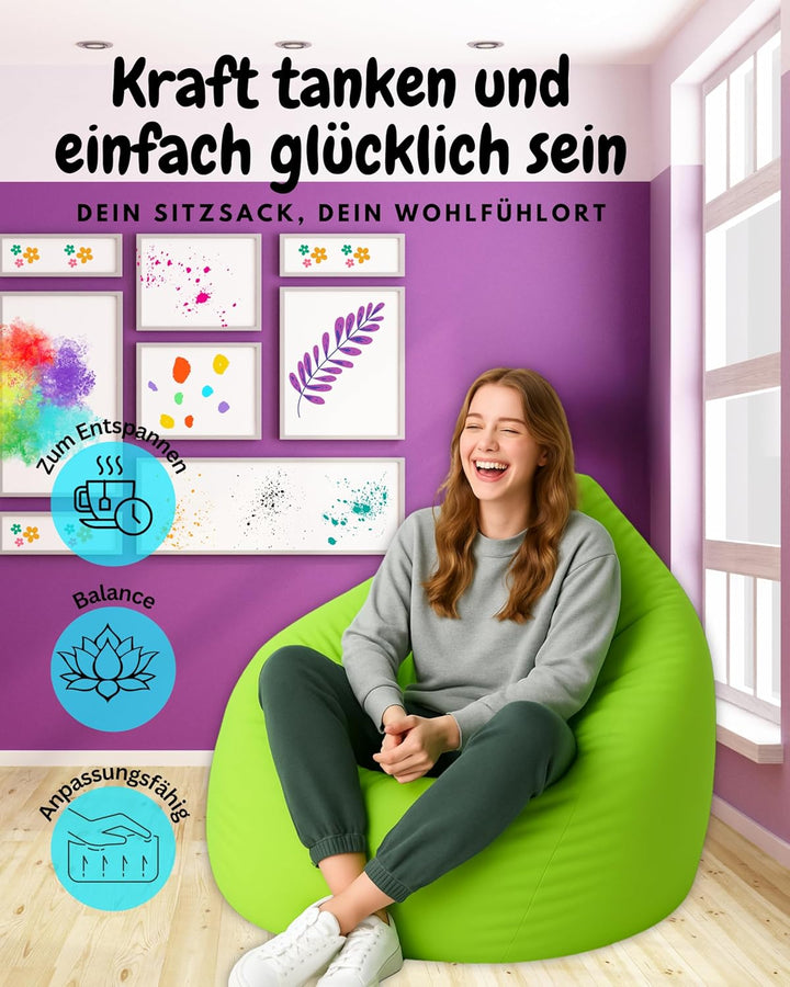PATCH HOME Patchhome Sitzsack Tropfenform mit Reissverschluss Nachfüllbar - für In &amp; Outdoor - mit S