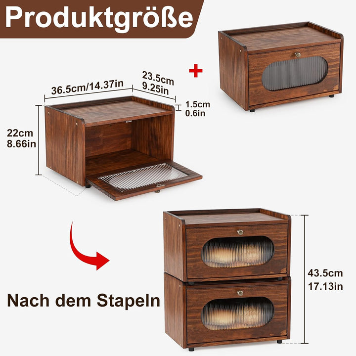GUUSII HOME Brotkasten Holz Brotbox Küchentheke Brotaufbewahrung Zirbenholz Brot Aufbewahrungsbox Kü