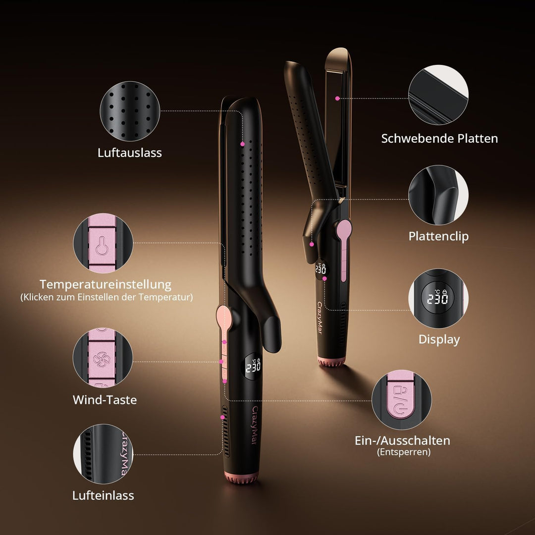 Haarglätter, 2 In 1 Glätteisen Locken und Glätten, Ionen Air Glätteisen, 9 Temperaturstufen (110°C-2