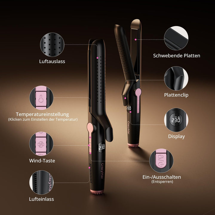 Haarglätter, 2 In 1 Glätteisen Locken und Glätten, Ionen Air Glätteisen, 9 Temperaturstufen (110°C-2