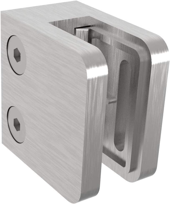 Sellon24® 4 Stück Glashalter Edelstahl V2A Glasklemme Eckig 30x30 MOD29 Glas 4-8mm 42,4/Flach (Mod 2