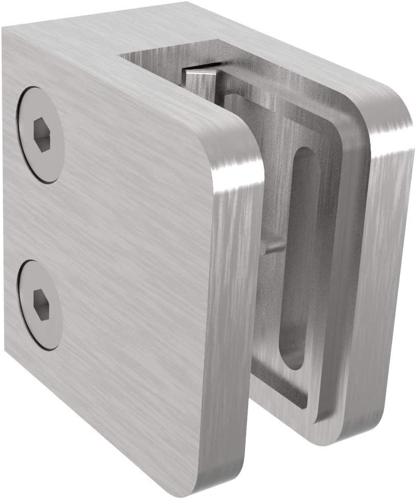 Sellon24® 4 Stück Glashalter Edelstahl V2A Glasklemme Eckig 30x30 MOD29 Glas 4-8mm 42,4/Flach (Mod 2
