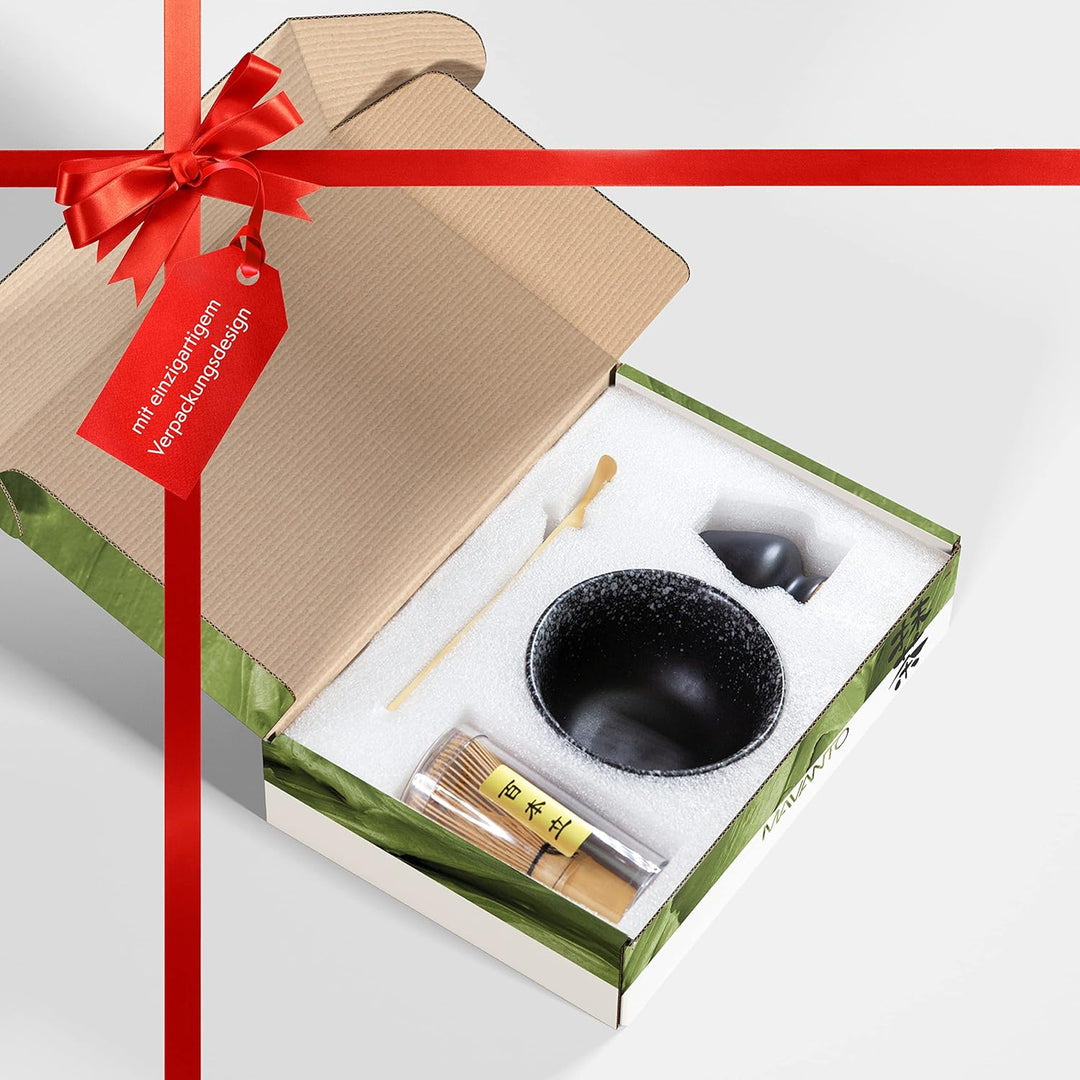 Matcha Set aus Besen, Schale, Löffel und Besenhalter - handgefertigtes Geschenk-Set für die traditio