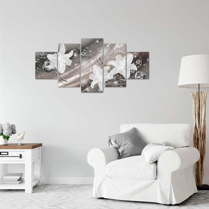 Runa Art Wandbilder Blumen Lilien 5 Teilig Bild auf Vlies Leinwand Deko Wohnzimmer Abstrakt Braun 21
