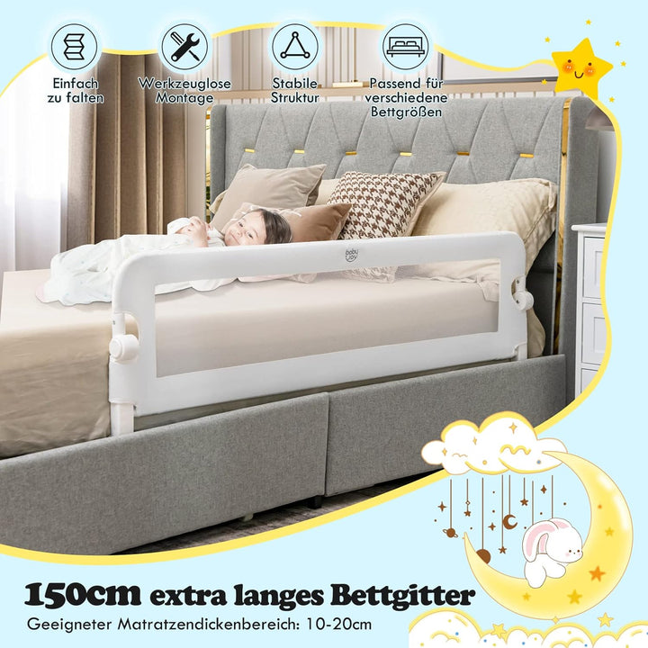 GOPLUS Bettgitter, Klappbarer & Tragbarer Bettschutzgitter für Babys unter 3 Jahren, Babybettgitter