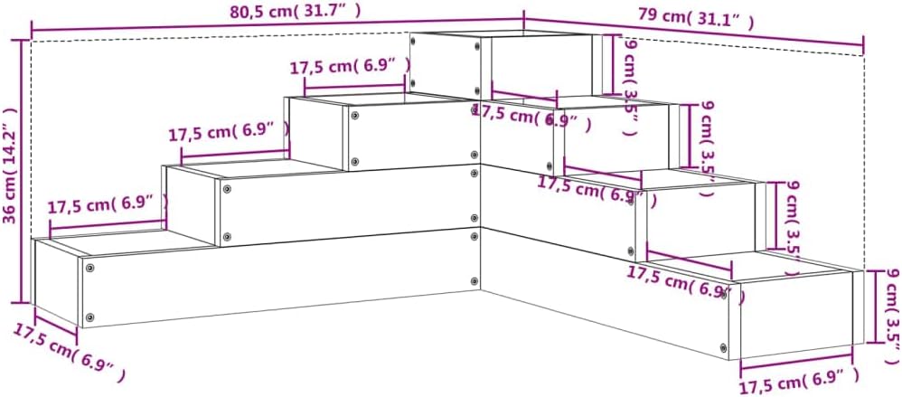 vidaXL Pflanzentreppe 4 Stufen 80,5x79x36 cm Massivholz Douglasie