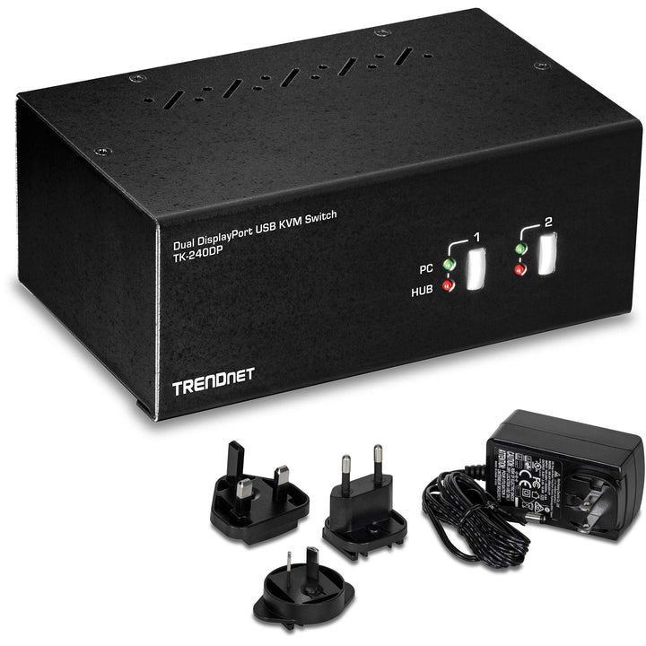 TRENDnet TK-240DP 2-Port-DisplayPort-KVM-Switch mit zwei Monitoren und Audio, 2-Port-USB 2.0-Hub, 4K