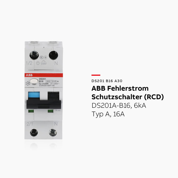 ABB DS201A-B16 DS201A-B16/0,03 FI/LS-Schalter 6kA, 1P+N, Typ A, B 16, 30mA, grau, 2 TE Single, Singl